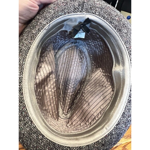 KANGOL DESIGN Fedora WOOL Hat Medium BROWN TWEED Band Feather Classic - Picture 6 of 10